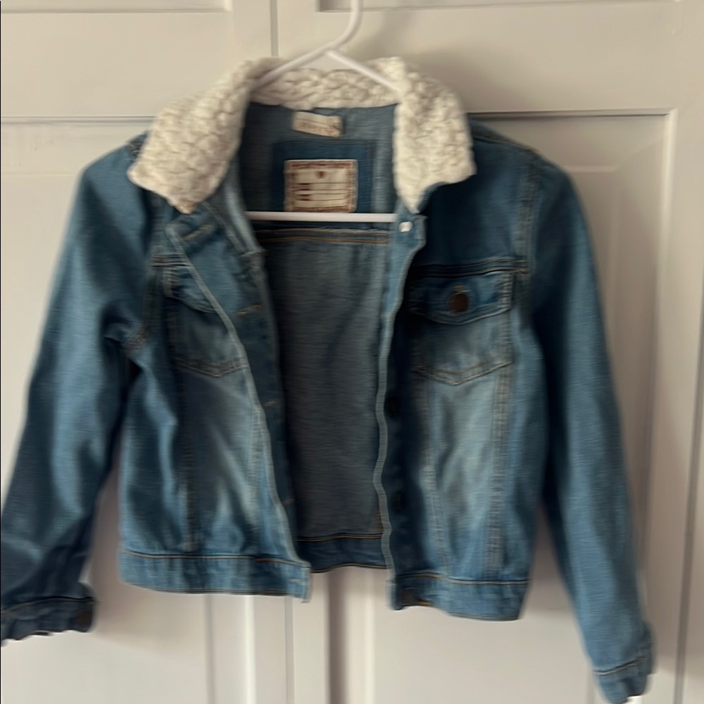 Kids Blue Denim Jacket with White Sherpa Collar